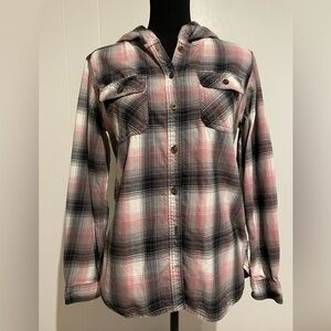Carhartt Pink and Black Hooded Plaid Flannel Shirt